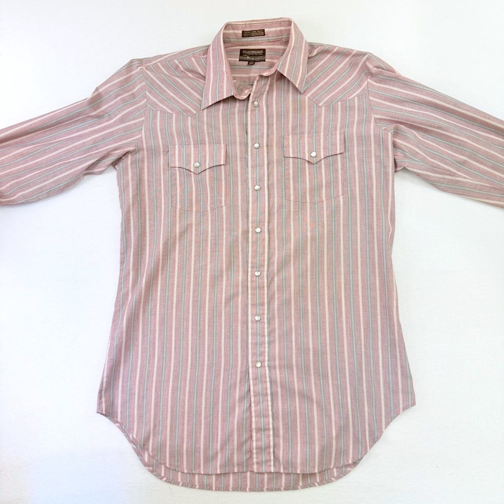 Vintage Plainsman Western Pearl Snap Shirt Mens Large Tall Extra Long Tail